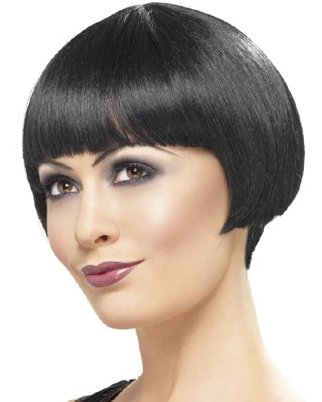 Full coverage wig with tight waves-20s Flapper Black Bob Wig