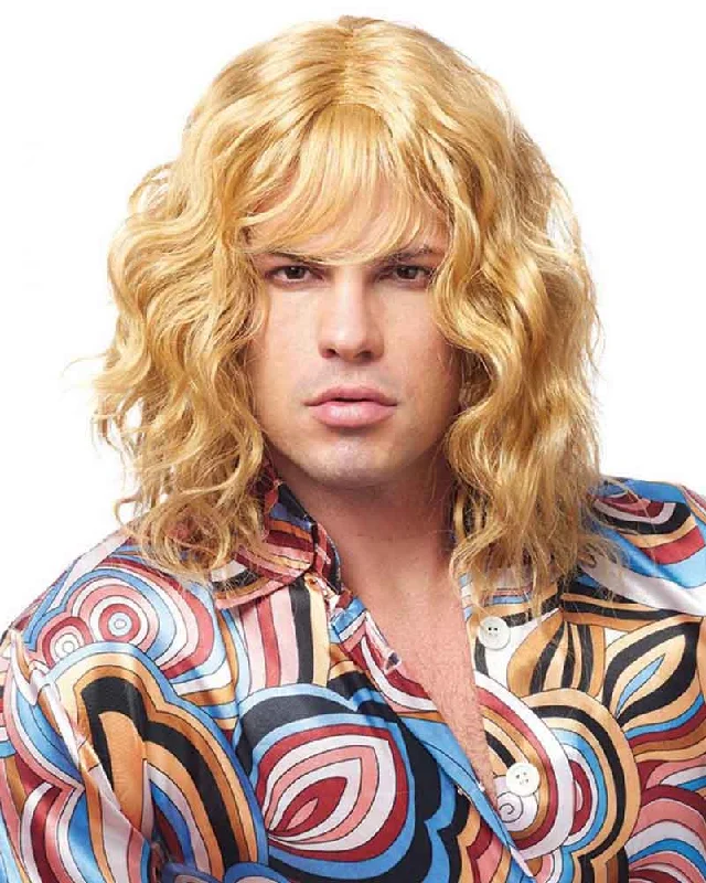 Short wig with tight waves-70s Model Dude Long Blonde Wig