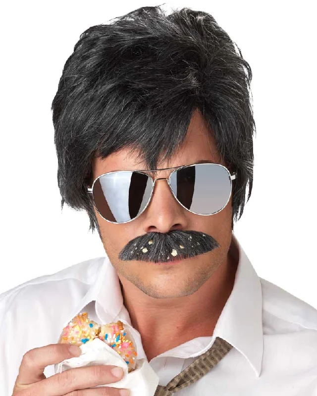 Lace wig with tight texture-80s Ace Detective Black Wig and Moustache