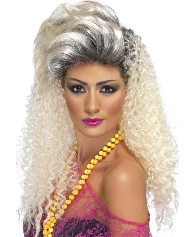 Long blonde wig with dramatic waves-80s Bottle Blonde Wig