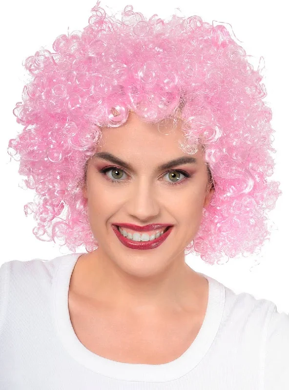 Long red wig with tight shine-Large Curly Light Pink Afro Adults Costume Wig