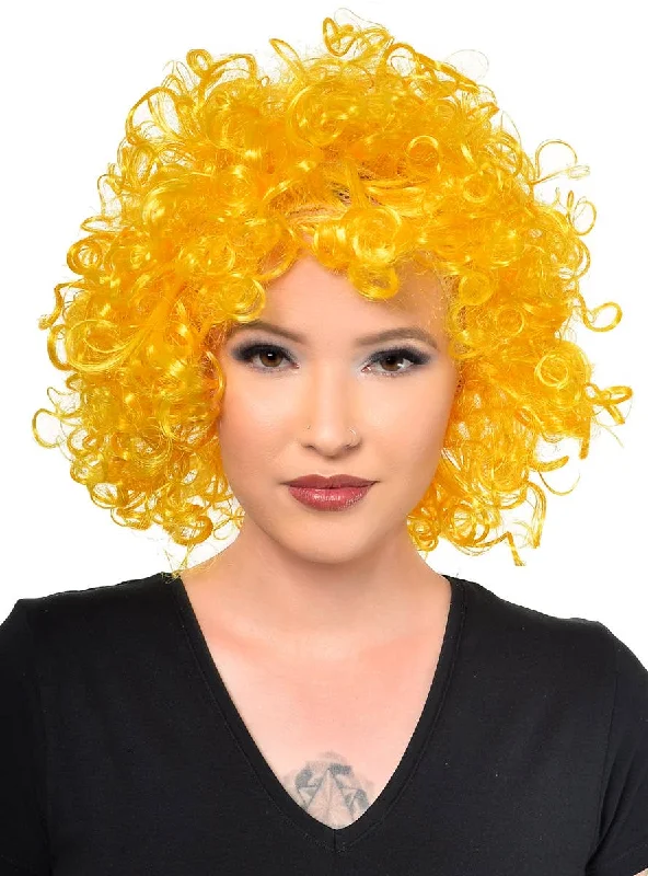 Wig for rave style-Large Curly Yellow Afro Adults Costume Wig