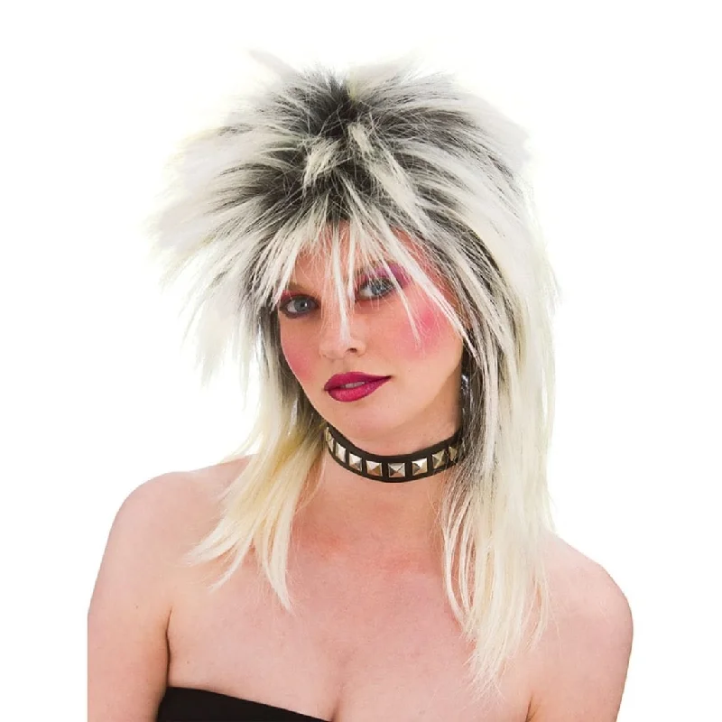 Wig for luxe flair-Adults Blonde 80's Rocker Wig Halloween Party Accessory