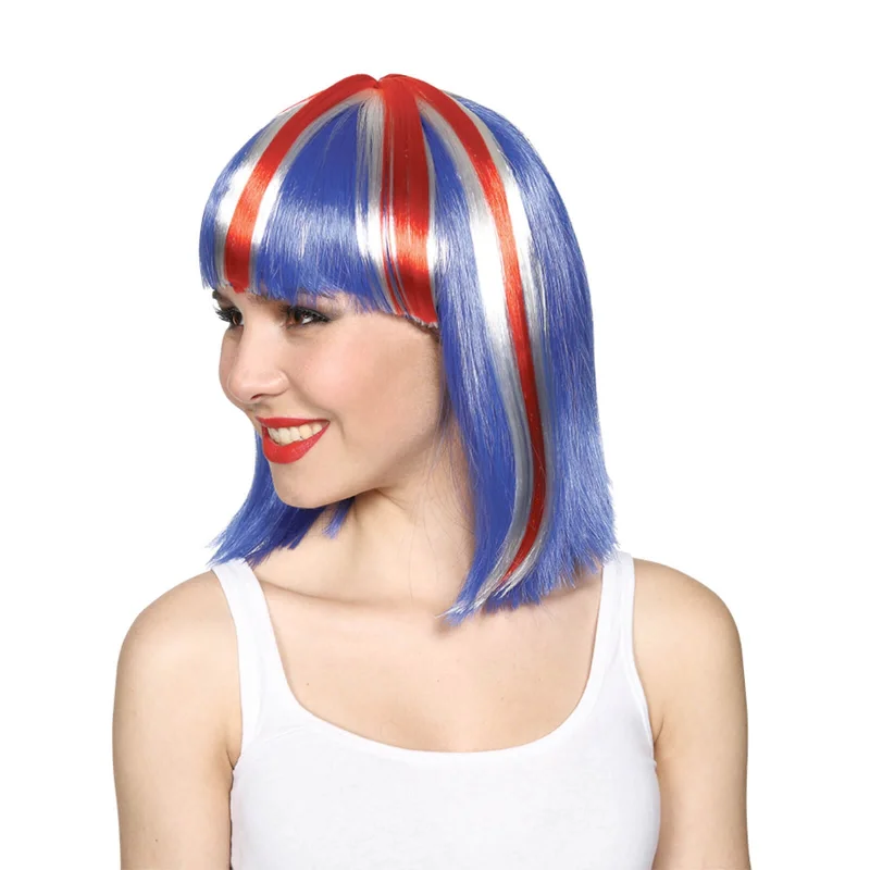 Budget synthetic wig for sale-Adults GB Short Wig With Fringe Union Jack Team Royal Fancy Dress