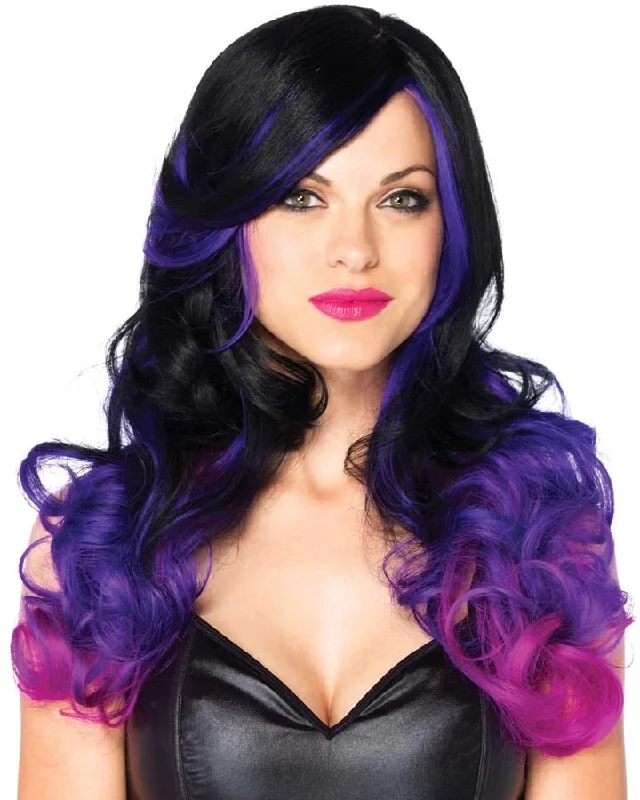 Wig for pool vibe-Allure Long Black and Purple Wig