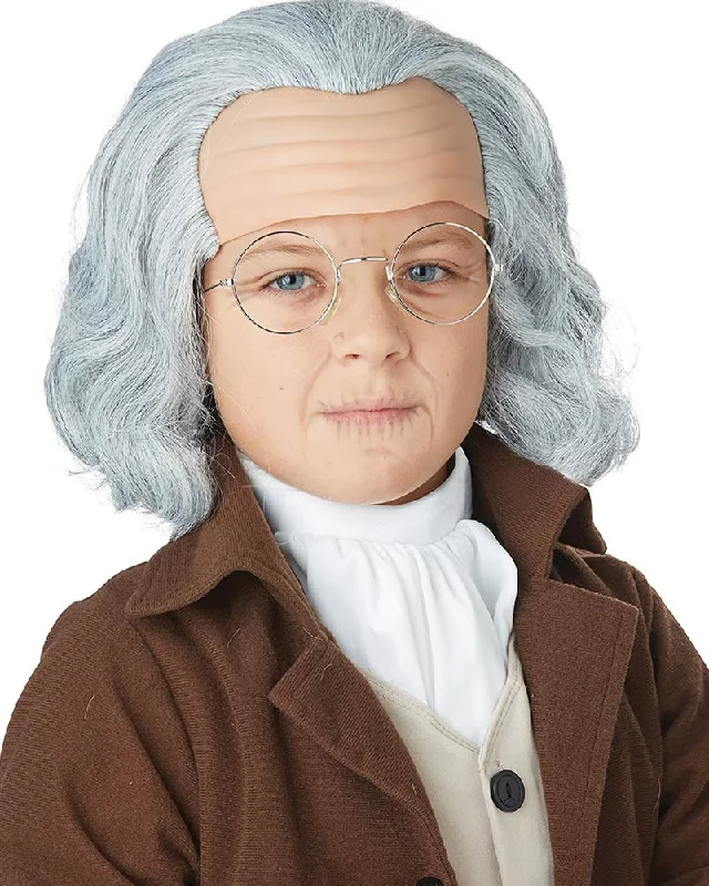 Pre-curled wig with shine-Benjamin Franklin Kids Wig and Bald Cap