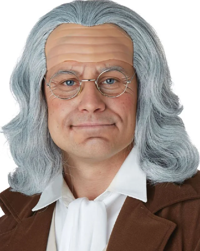 Wig for easy flair-Benjamin Franklin Long Grey Wig