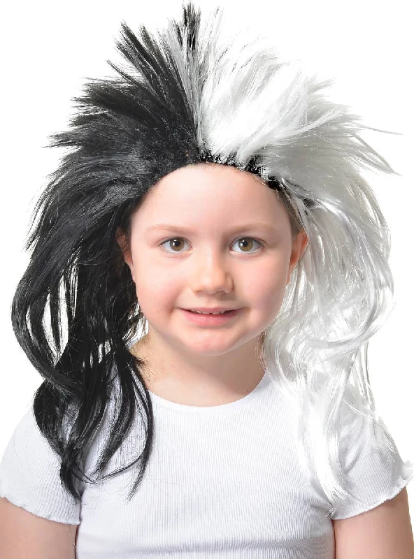 Wig for kids playtime-Spiked Black and White Girls Punk Costume Wig