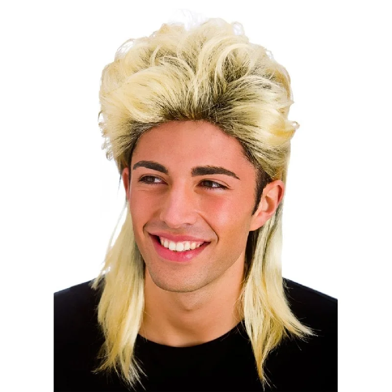 Heat resistant wig with soft curls-Blonde Mullet Wig 80s Fun House Retro Hair Sharp Fancy Dress