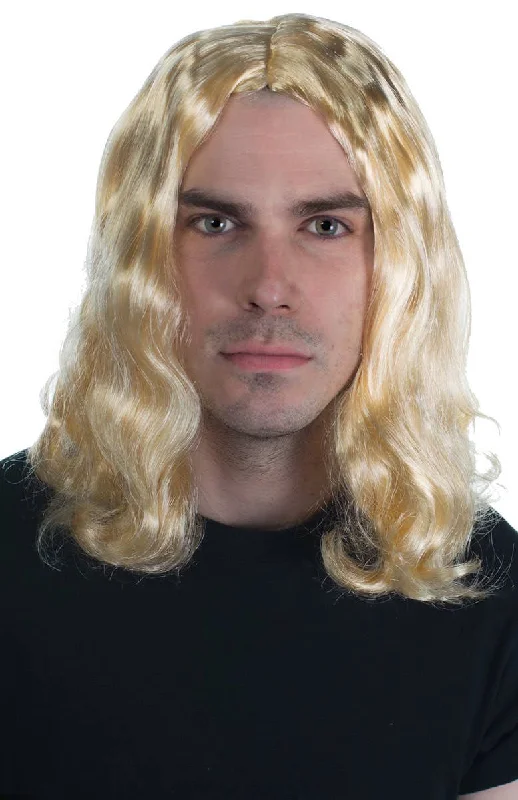 Lace wig with tight volume-Long Wavy Blonde Mens Costume Beard and Wig Set