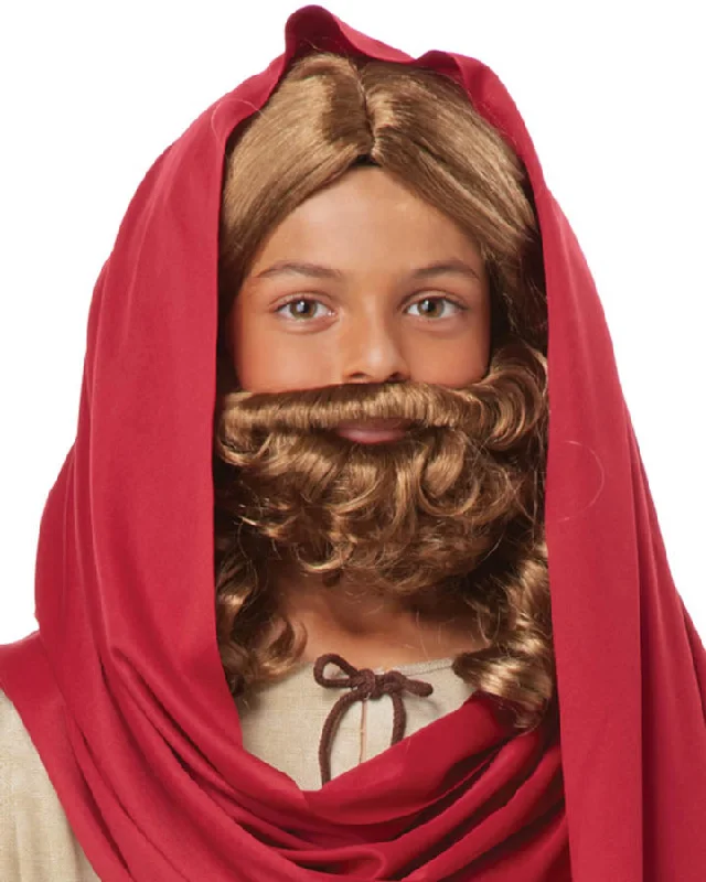 Synthetic wig for sunny vibes-Christmas Child Jesus Beard and Brown Wig