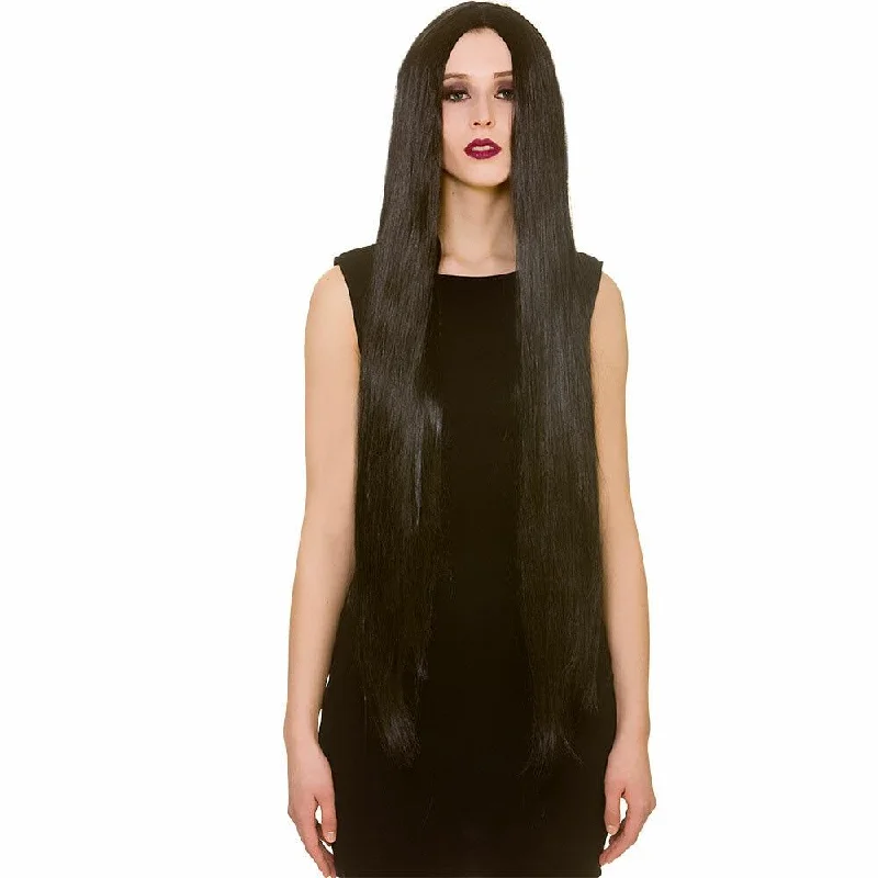 Wig for mature style-Classic Extra Long Black Wig 1m Fancy Dress Gothic Hair