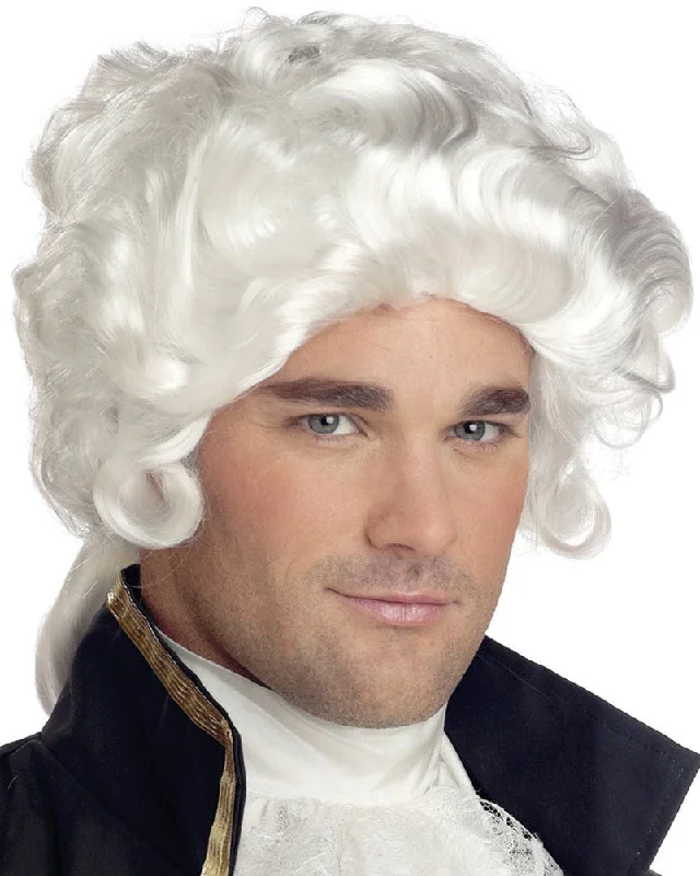 Wig for full scalp coverage-Colonial Man Short White Wig