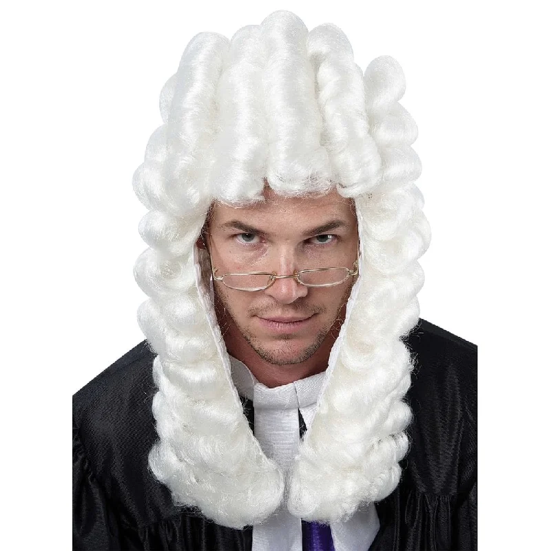 Cosplay wig with tight waves-Court Judge White Curly  Barrister Lawyer Wig Fancy Dress