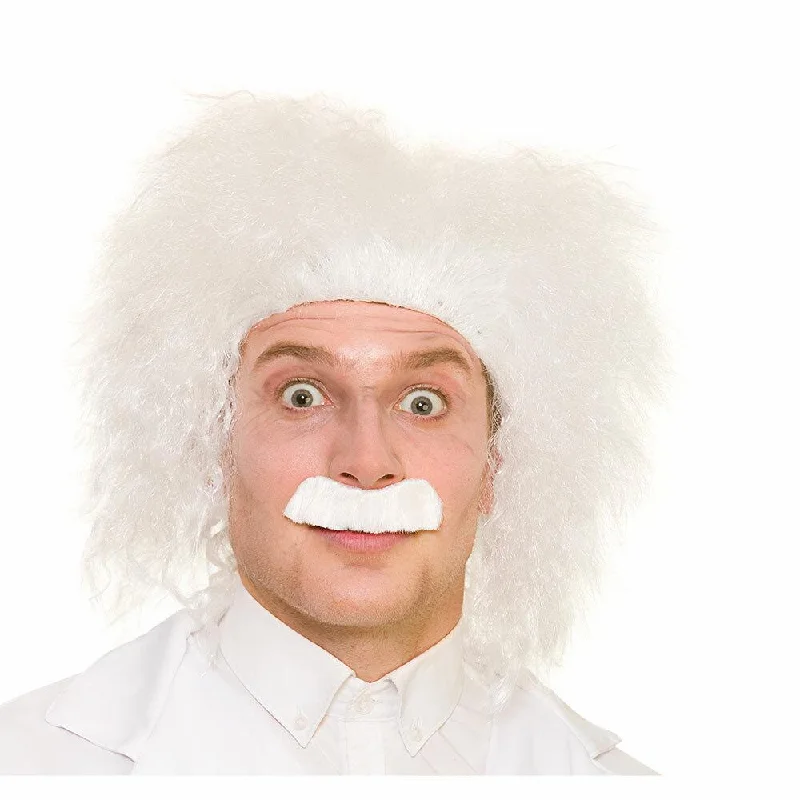 Wig for chill flair-Crazy Scientist White Wig Moustache Tash Fancy Dress Party