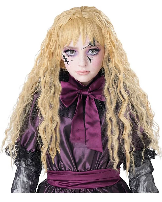 Wig for simple flair-Creepy Doll Long Blonde Wig