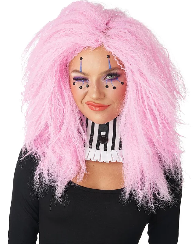 Long wig with tight volume-Crimped N Kooky Pink Wig