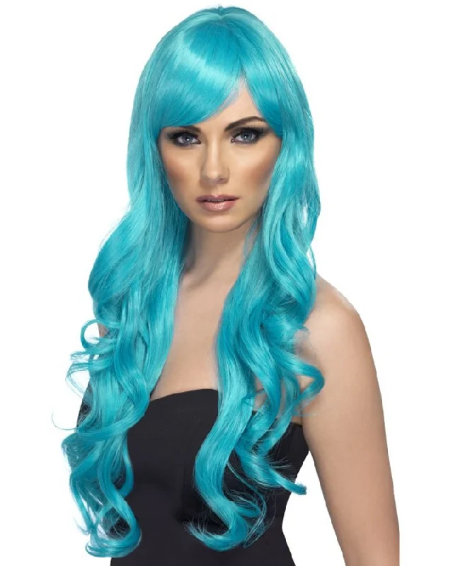 Wig for neat flair-Desire Long Wavy Aqua Wig