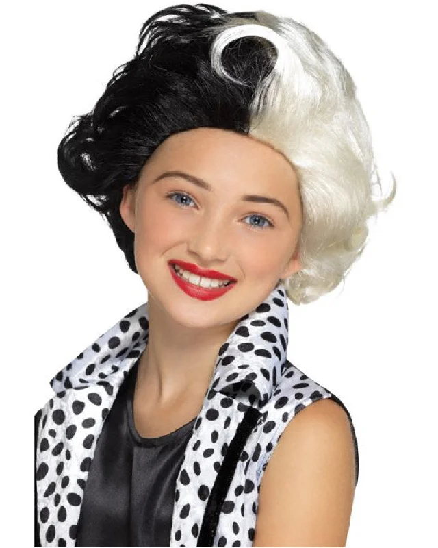 Wig for punk flair-Evil Little Madame Short Black and White Kids Wig