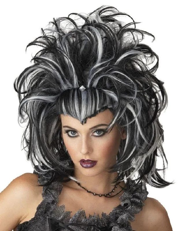 Wig for chill flair-"Evil Sorceress - Black and White" Halloween Wig