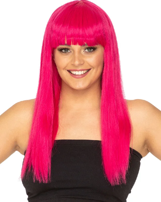 Wet curl wig purple-Fashion Deluxe Fuschia Pink Long Wig