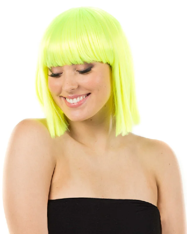 Short black wig with tight waves-Fashion Deluxe Neon Yellow Bob Wig