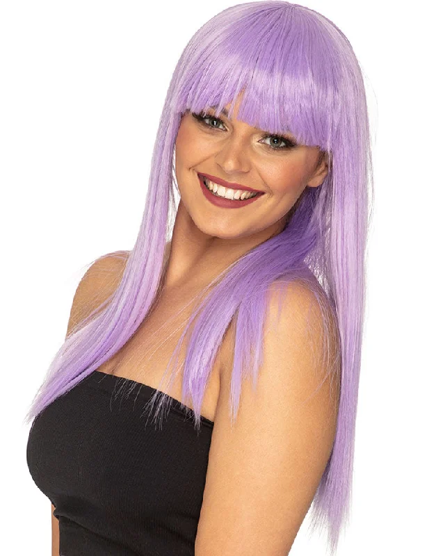 Red wavy wig with tight curls-Fashion Deluxe Pastel Lavender Long Wig