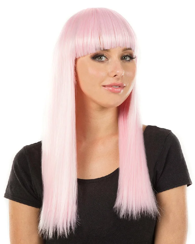 Long red wig with tight shine-Fashion Deluxe Pastel Pink Long Wig