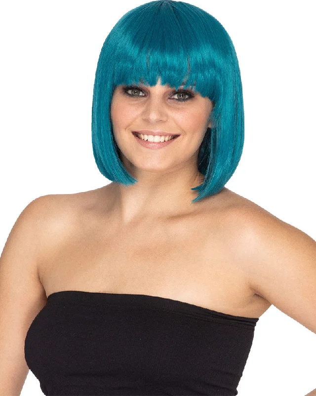 Wig for soft bounce-Fashion Deluxe Teal Bob Wig