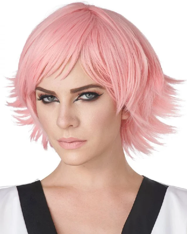 Wig for stunning vibe-Feathered Short Pink Cosplay Wig