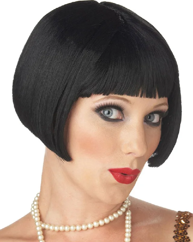 Synthetic wig with tight texture-Flirty 1920s Flapper Black Wig