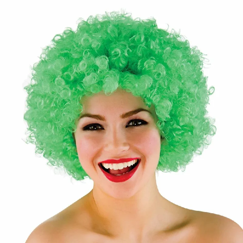 Purple curly wig with shine-Funky Green Afro Wig 70s Disco Boogie Clown Fancy Dress