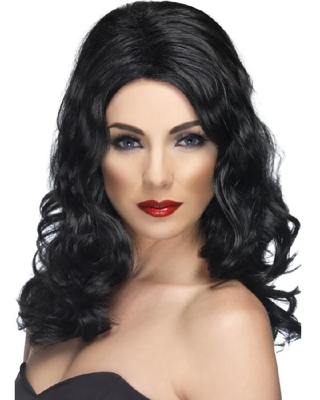 Lace front wig with tight texture-Glamorous Wavy Long Black Wig