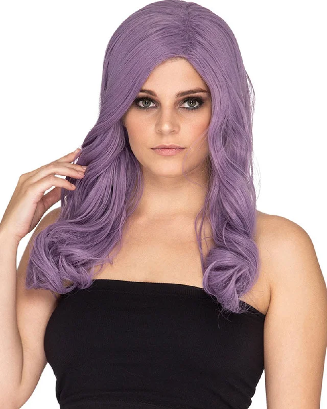 Short bob wig with tight shine-Glamour Deluxe Ashes of Violets Purple Long Wavy Wig