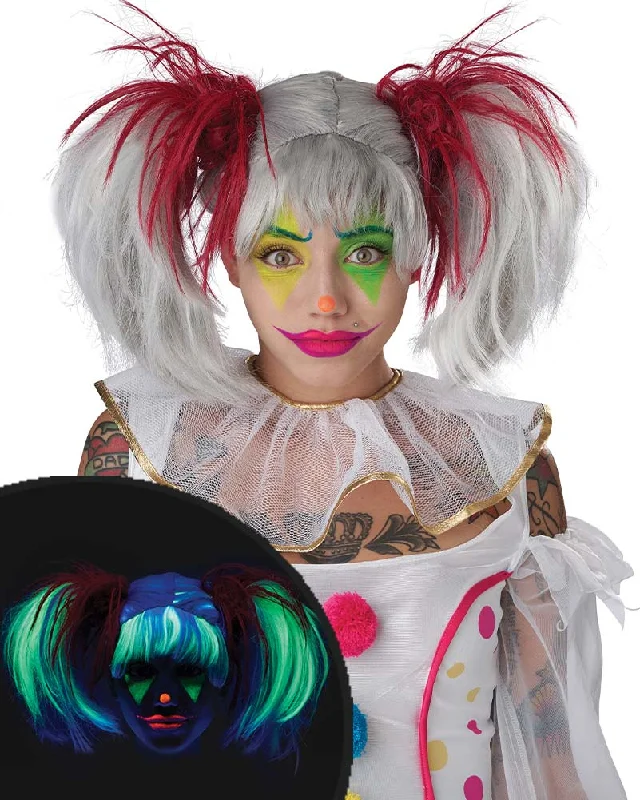 Elite wig brands for sale-Glow in the Dark Punk Red and Grey Pigtails Wig