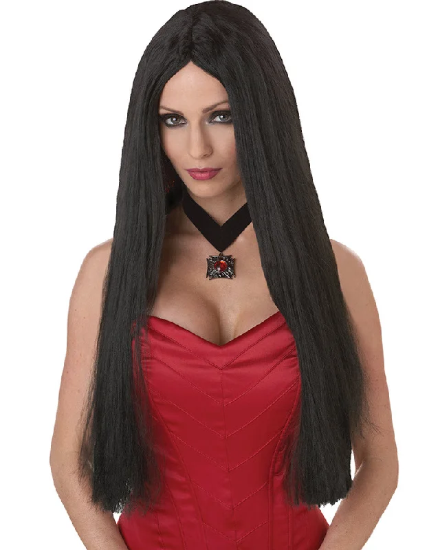 Short straight wig with tight curls-Gothic Long Black Wig