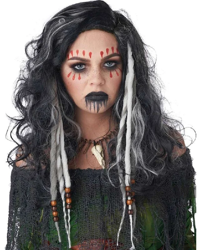 Green curly wig with tight waves-Grey Clip in Dreads