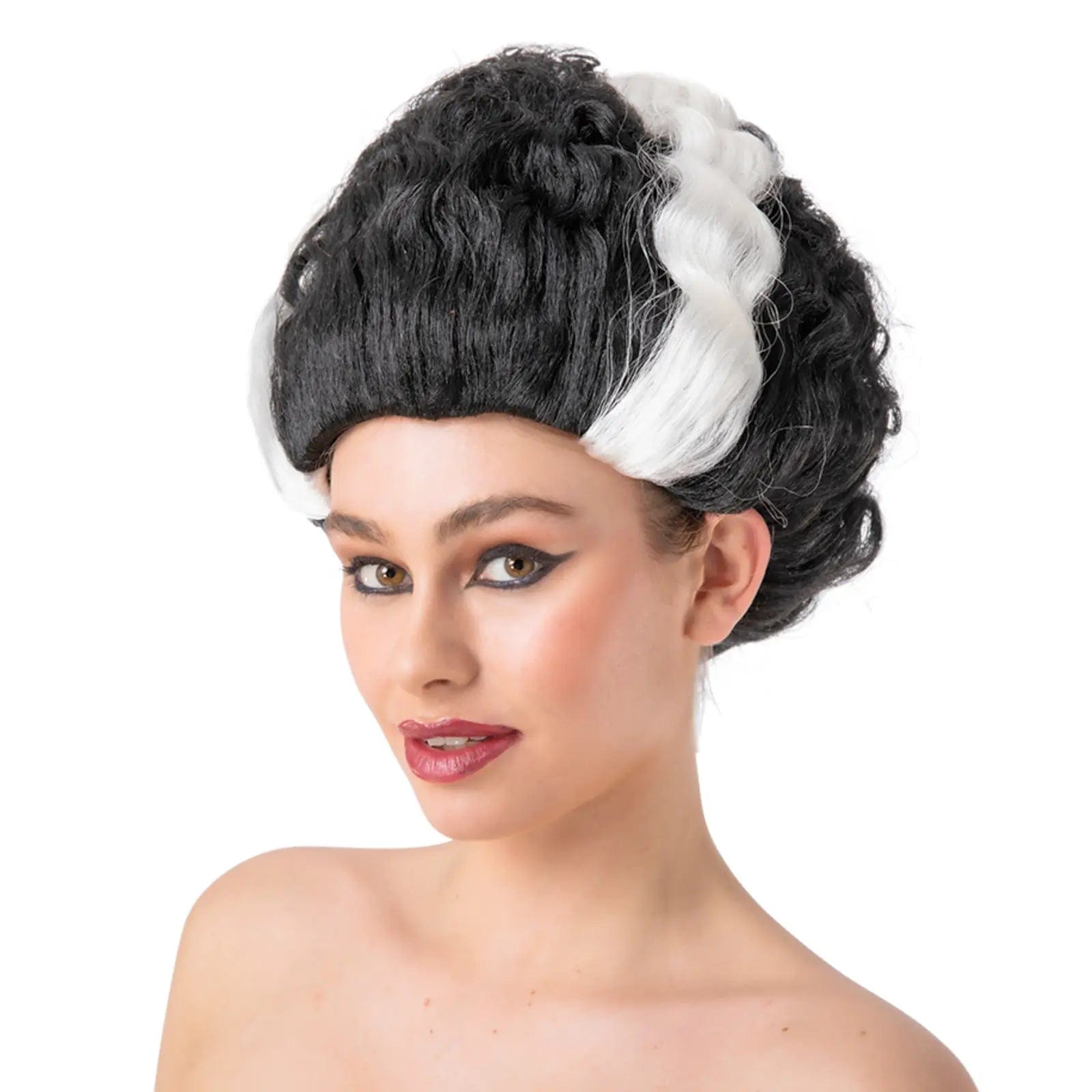 Wig for receding hairline-Horror Bride Of Frankie Wig Black White Stripe Hair Fancy Dress