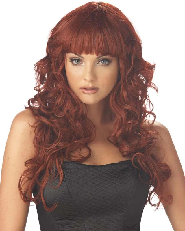 Curly wig for dry vibes-Impulse Fringed Long Curly Auburn Wig