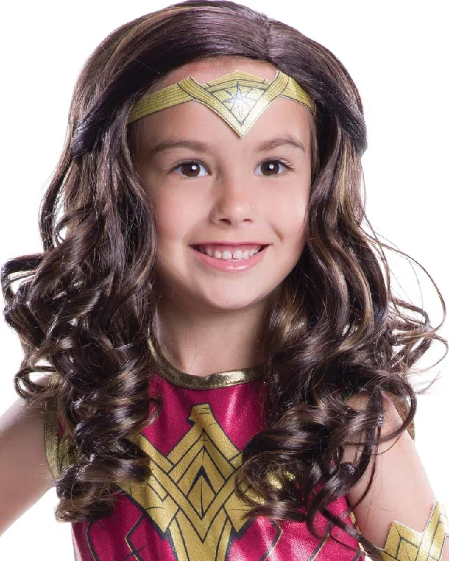 Wig for plush flair-Justice League Wonder Woman Brown Kids Wig