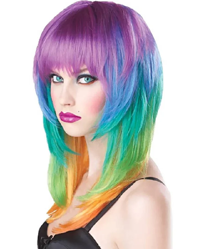 Short bob wig with dramatic curls-Kaleidoscope Rainbow Multicoloured Wig