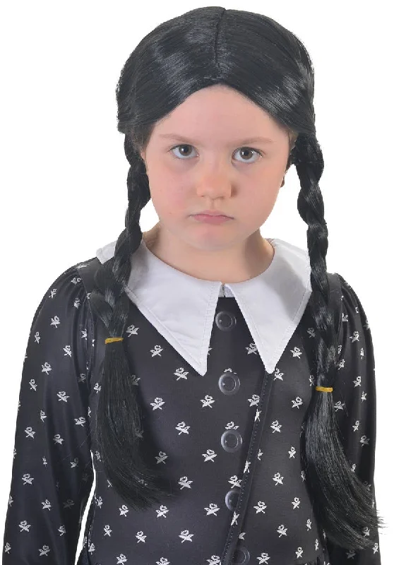 Curly wig for rainy vibes-Plaited Wednesday Addams Girls Halloween Costume Wig