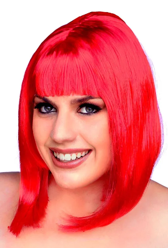 Blonde curly wig with dramatic texture-Short Bright Red Womens Beehive Bob Wig with Fringe