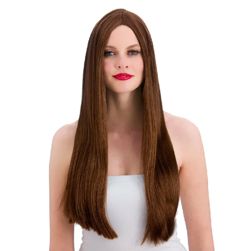 Wig for rainy vibes-Long Brown Classic Party Wig Fancy Dress Halloween