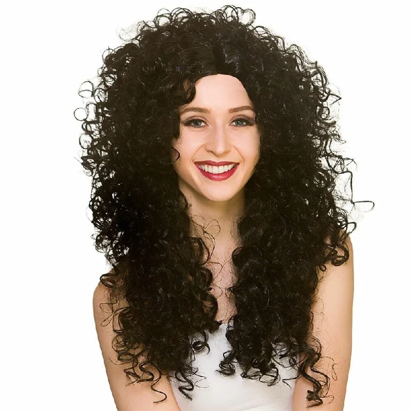 Long Curly Wig Fancy Dress 80s Hair Halloween Boogie Disco