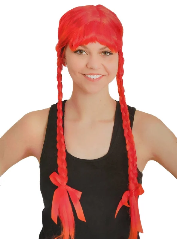 Curly wig for tiny kids-Long Red Plaited Womens Costume Wig with Fringe