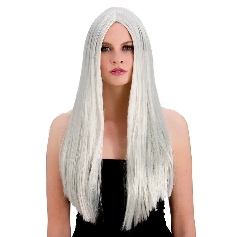 Wig for simple flair-Long silver Classic Party Wig Fancy Dress Halloween