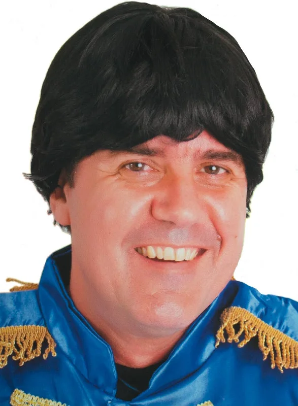 Long black wig with dramatic shine-Short Black 60s Rocker Mens Beatles Costume Wig