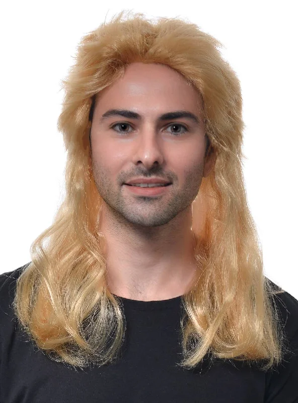 Blonde wig for rainy days-Long Yellow Blonde Mens Mullet Costume Wig