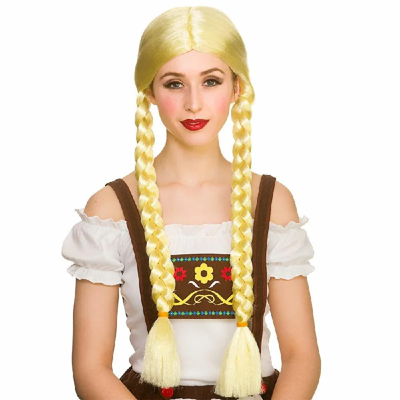 Wig for simple flair-Oktoberfest Beer Girl Wig Long Blonde Braids Fancy Dress